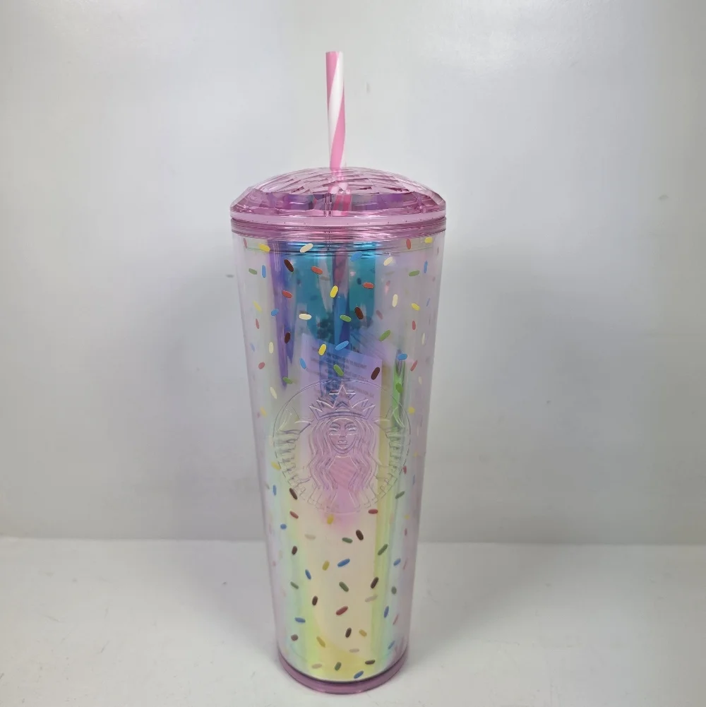 Starbucks Rainbow Confetti Tumbler with Pink Lid